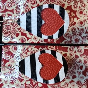 Heart Stripes Earrings in Black, White & Red